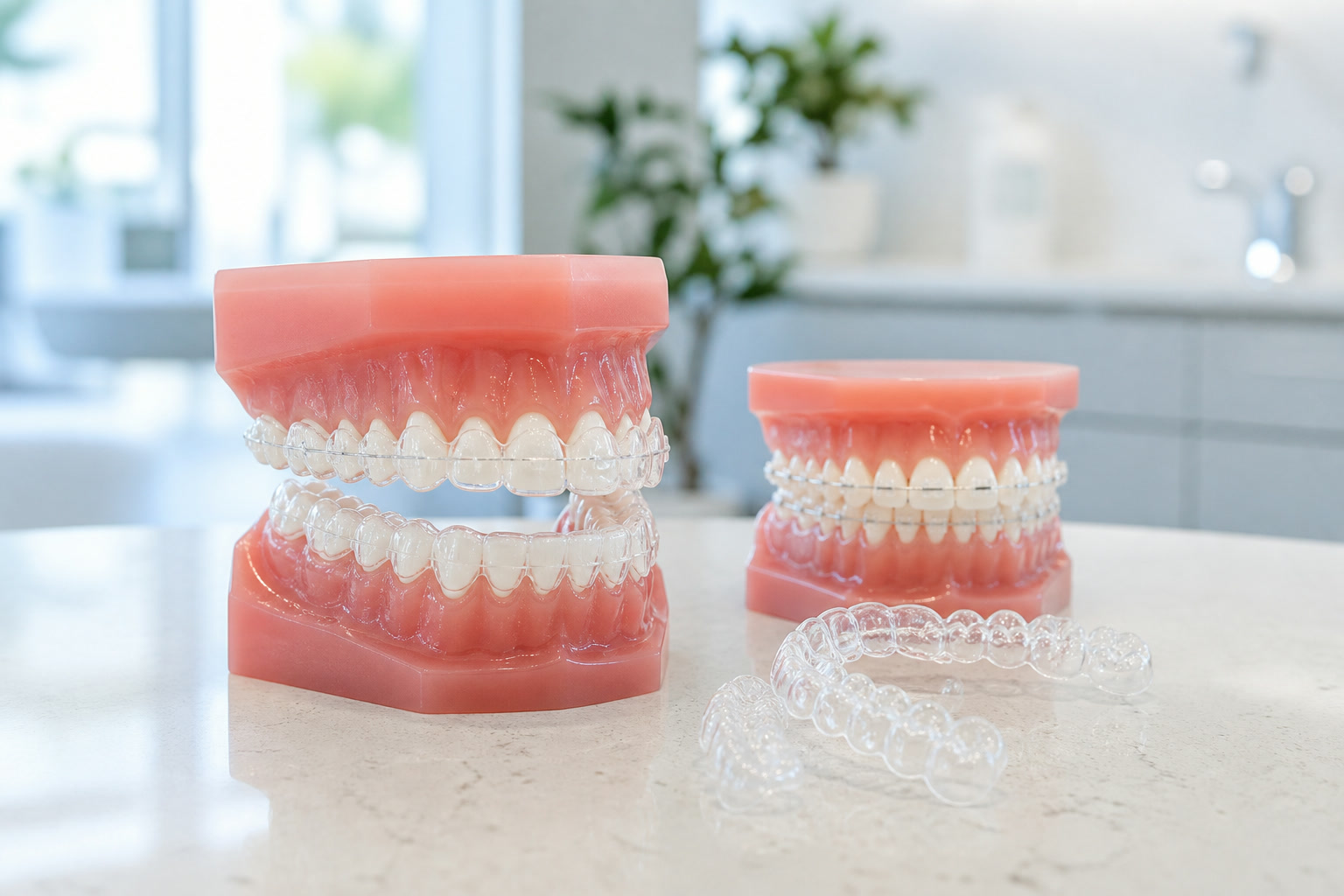 Clear aligners and a braces model used for orthodontic planning